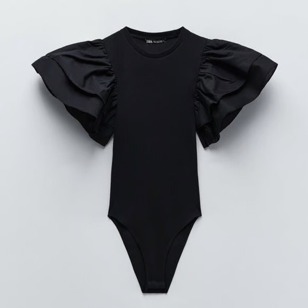 Zara Black Bodysuit with Ruffle Sleeves